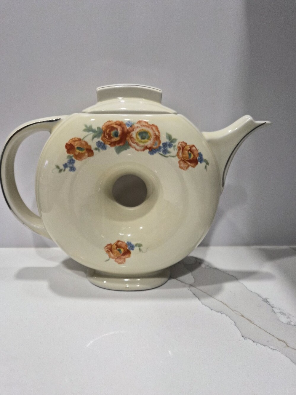 Vintage Hall Cream Floral Donut Teapot with Orange Flowers